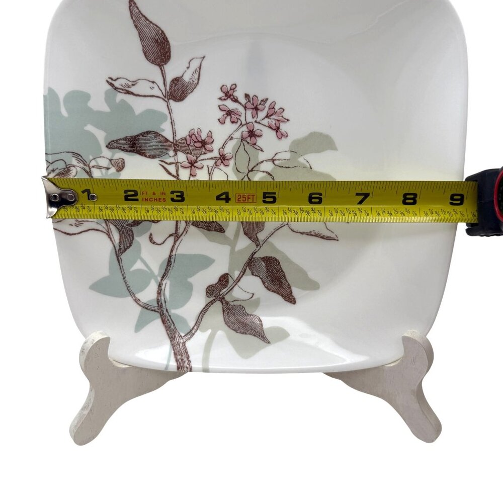 Corelle Twilight Grove Set 4 Square Luncheon Plates Green Floral Leaf USA 9 In - Picture 7 of 7